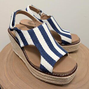 Women's Navy & Ivory Striped Corkys Freddie Wedge NWT Size 9
